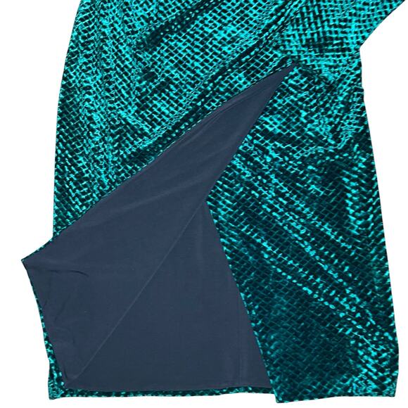 Halo Sheath Dress Velvet Green Jacquard Faux Wrap - Picture 12 of 14